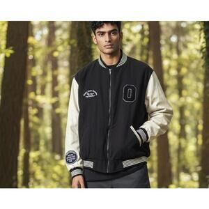 Limited Edition by Boohoo Man Worldwide Varsity Bomber Jacket Black SZ 8 Lined